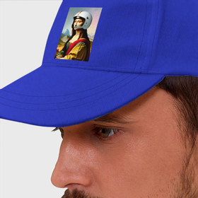 Бейсболка с принтом Мона Лиза в шлеме   нейросеть в Петрозаводске, 100% хлопок | классический козырек, металлическая застежка-регулятор размера | Тематика изображения на принте: 