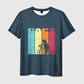 Мужская футболка 3D с принтом Ретро Капибара на велосипеде в Кировске, 100% полиэфир | прямой крой, круглый вырез горловины, длина до линии бедер | Тематика изображения на принте: 