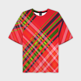 Мужская футболка oversize 3D с принтом Геометрический узор красно зеленый ассиметричный в Белгороде,  |  | 