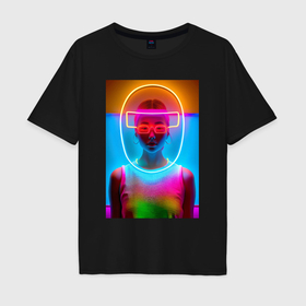 Мужская футболка хлопок Oversize с принтом Japan girl   glow   neural network в Курске, 100% хлопок | свободный крой, круглый ворот, “спинка” длиннее передней части | 