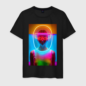 Мужская футболка хлопок с принтом Japan girl   glow   neural network , 100% хлопок | прямой крой, круглый вырез горловины, длина до линии бедер, слегка спущенное плечо. | Тематика изображения на принте: 
