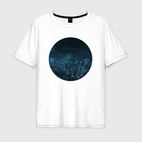 Мужская футболка хлопок Oversize с принтом НЛО и скалы в Тюмени, 100% хлопок | свободный крой, круглый ворот, “спинка” длиннее передней части | 