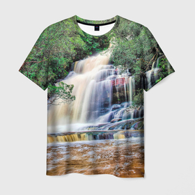Мужская футболка 3D с принтом Мощный водопад в Тюмени, 100% полиэфир | прямой крой, круглый вырез горловины, длина до линии бедер | 