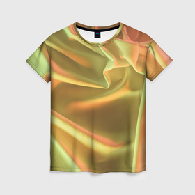 Женская футболка 3D с принтом Золотой шёлк и отливы в Петрозаводске, 100% полиэфир ( синтетическое хлопкоподобное полотно) | прямой крой, круглый вырез горловины, длина до линии бедер | 