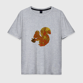 Мужская футболка хлопок Oversize с принтом Белочка с орешком , 100% хлопок | свободный крой, круглый ворот, “спинка” длиннее передней части | Тематика изображения на принте: 