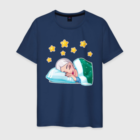 Мужская футболка хлопок с принтом Снежная королева сладко спит в Петрозаводске, 100% хлопок | прямой крой, круглый вырез горловины, длина до линии бедер, слегка спущенное плечо. | 