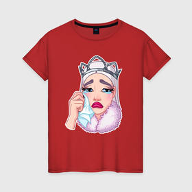 Женская футболка хлопок с принтом Снежная королева плачет , 100% хлопок | прямой крой, круглый вырез горловины, длина до линии бедер, слегка спущенное плечо | 