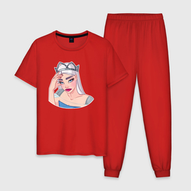 Мужская пижама хлопок с принтом Снежная королева фэйспалмит в Санкт-Петербурге, 100% хлопок | брюки и футболка прямого кроя, без карманов, на брюках мягкая резинка на поясе и по низу штанин
 | 