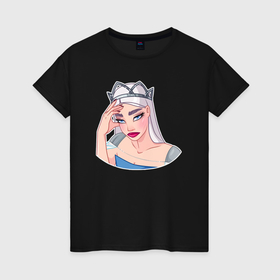 Женская футболка хлопок с принтом Снежная королева фэйспалмит в Тюмени, 100% хлопок | прямой крой, круглый вырез горловины, длина до линии бедер, слегка спущенное плечо | 