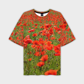 Мужская футболка oversize 3D с принтом Маки красные в Тюмени,  |  | 