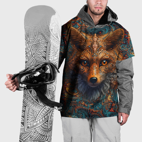 Накидка на куртку 3D с принтом Морда лисы на фрактальных узорах в Курске, 100% полиэстер |  | Тематика изображения на принте: 