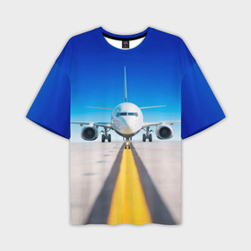 Мужская футболка oversize 3D с принтом Самолёт на взлётной полосе в Тюмени,  |  | 