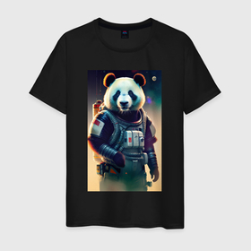 Мужская футболка хлопок с принтом Крутой панда   киберпанк в Кировске, 100% хлопок | прямой крой, круглый вырез горловины, длина до линии бедер, слегка спущенное плечо. | Тематика изображения на принте: 