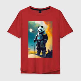 Мужская футболка хлопок Oversize с принтом Cool panda   cyberpunk   neural network в Екатеринбурге, 100% хлопок | свободный крой, круглый ворот, “спинка” длиннее передней части | 