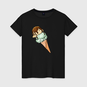 Женская футболка хлопок с принтом Мороженка в Кировске, 100% хлопок | прямой крой, круглый вырез горловины, длина до линии бедер, слегка спущенное плечо | 
