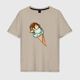Мужская футболка хлопок Oversize с принтом Мороженка в Тюмени, 100% хлопок | свободный крой, круглый ворот, “спинка” длиннее передней части | 