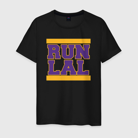 Мужская футболка хлопок с принтом Run Lakers в Тюмени, 100% хлопок | прямой крой, круглый вырез горловины, длина до линии бедер, слегка спущенное плечо. | 