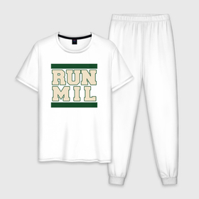 Мужская пижама хлопок с принтом Run Milwaukee Bucks , 100% хлопок | брюки и футболка прямого кроя, без карманов, на брюках мягкая резинка на поясе и по низу штанин
 | Тематика изображения на принте: 