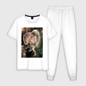 Мужская пижама хлопок с принтом Ким ТеХён в Петрозаводске, 100% хлопок | брюки и футболка прямого кроя, без карманов, на брюках мягкая резинка на поясе и по низу штанин
 | Тематика изображения на принте: 