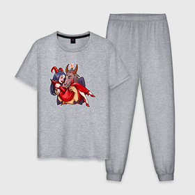Мужская пижама хлопок с принтом Дьяволица и чудовище в Кировске, 100% хлопок | брюки и футболка прямого кроя, без карманов, на брюках мягкая резинка на поясе и по низу штанин
 | 