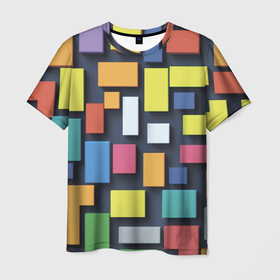 Мужская футболка 3D с принтом Тетрис цветные кубики в Санкт-Петербурге, 100% полиэфир | прямой крой, круглый вырез горловины, длина до линии бедер | Тематика изображения на принте: 