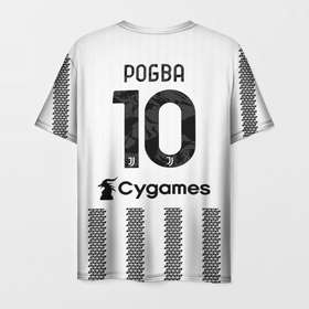Мужская футболка 3D с принтом Поль Погба Ювентус форма 22 23 домашняя в Екатеринбурге, 100% полиэфир | прямой крой, круглый вырез горловины, длина до линии бедер | 
