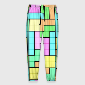 Мужские брюки 3D с принтом Светлая стена из блоков Тетриса в Новосибирске, 100% полиэстер | манжеты по низу, эластичный пояс регулируется шнурком, по бокам два кармана без застежек, внутренняя часть кармана из мелкой сетки | Тематика изображения на принте: 