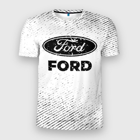 Мужская футболка 3D Slim с принтом Ford с потертостями на светлом фоне , 100% полиэстер с улучшенными характеристиками | приталенный силуэт, круглая горловина, широкие плечи, сужается к линии бедра | Тематика изображения на принте: 