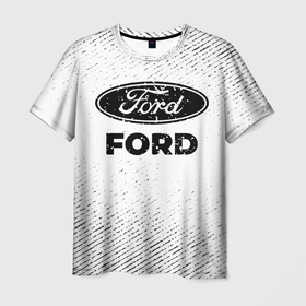 Мужская футболка 3D с принтом Ford с потертостями на светлом фоне в Санкт-Петербурге, 100% полиэфир | прямой крой, круглый вырез горловины, длина до линии бедер | Тематика изображения на принте: 