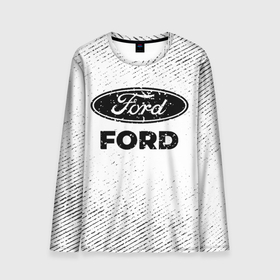 Мужской лонгслив 3D с принтом Ford с потертостями на светлом фоне в Тюмени, 100% полиэстер | длинные рукава, круглый вырез горловины, полуприлегающий силуэт | Тематика изображения на принте: 