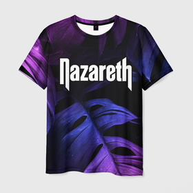 Мужская футболка 3D с принтом Nazareth neon monstera , 100% полиэфир | прямой крой, круглый вырез горловины, длина до линии бедер | 