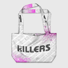 Пляжная сумка 3D с принтом The Killers rock legends: надпись и символ в Екатеринбурге, 100% полиэстер | застегивается на металлическую кнопку; внутренний карман застегивается на молнию. Стенки укреплены специальным мягким материалом, чтобы защитить содержимое от несильных ударов
 | 