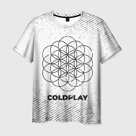 Мужская футболка 3D с принтом Coldplay с потертостями на светлом фоне в Новосибирске, 100% полиэфир | прямой крой, круглый вырез горловины, длина до линии бедер | Тематика изображения на принте: 