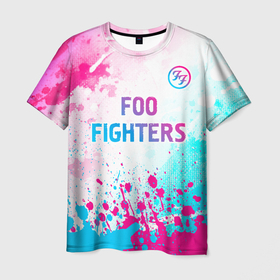 Мужская футболка 3D с принтом Foo Fighters neon gradient style: символ сверху в Тюмени, 100% полиэфир | прямой крой, круглый вырез горловины, длина до линии бедер | 