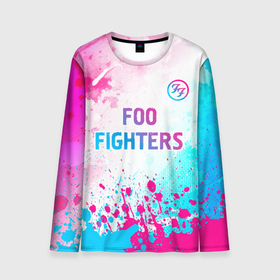 Мужской лонгслив 3D с принтом Foo Fighters neon gradient style: символ сверху в Курске, 100% полиэстер | длинные рукава, круглый вырез горловины, полуприлегающий силуэт | 