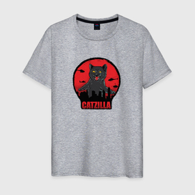 Мужская футболка хлопок с принтом Catzilla в ярости в Петрозаводске, 100% хлопок | прямой крой, круглый вырез горловины, длина до линии бедер, слегка спущенное плечо. | 
