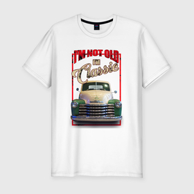 Мужская футболка хлопок Slim с принтом Классика автомобиль Chevrolet Thriftmaster в Санкт-Петербурге, 92% хлопок, 8% лайкра | приталенный силуэт, круглый вырез ворота, длина до линии бедра, короткий рукав | 