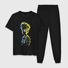Мужская пижама хлопок с принтом Светящийся Барт Симпсон   фантазия в Белгороде, 100% хлопок | брюки и футболка прямого кроя, без карманов, на брюках мягкая резинка на поясе и по низу штанин
 | 