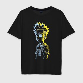 Мужская футболка хлопок Oversize с принтом Светящийся Барт Симпсон   фантазия в Белгороде, 100% хлопок | свободный крой, круглый ворот, “спинка” длиннее передней части | 