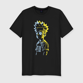 Мужская футболка хлопок Slim с принтом Светящийся Барт Симпсон   фантазия в Белгороде, 92% хлопок, 8% лайкра | приталенный силуэт, круглый вырез ворота, длина до линии бедра, короткий рукав | 