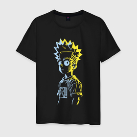 Мужская футболка хлопок с принтом Светящийся Барт Симпсон   фантазия в Белгороде, 100% хлопок | прямой крой, круглый вырез горловины, длина до линии бедер, слегка спущенное плечо. | 