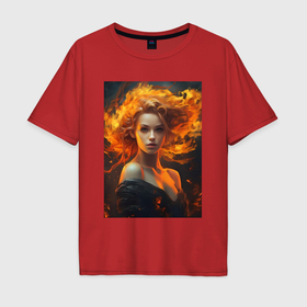 Мужская футболка хлопок Oversize с принтом Огненная девушка: созданная нейросетью в Екатеринбурге, 100% хлопок | свободный крой, круглый ворот, “спинка” длиннее передней части | 
