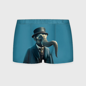 Мужские трусы 3D с принтом Слон джентельмен в смокинге и шляпе в Санкт-Петербурге, 50% хлопок, 50% полиэстер | классическая посадка, на поясе мягкая тканевая резинка | 