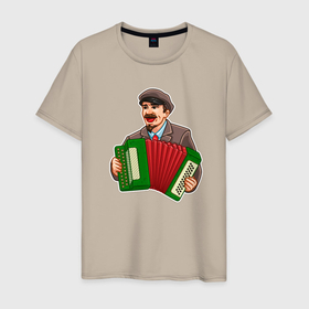 Мужская футболка хлопок с принтом Ленин на баяне в Екатеринбурге, 100% хлопок | прямой крой, круглый вырез горловины, длина до линии бедер, слегка спущенное плечо. | 