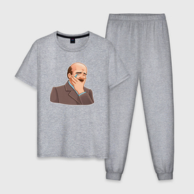 Мужская пижама хлопок с принтом Ленин плачет в Курске, 100% хлопок | брюки и футболка прямого кроя, без карманов, на брюках мягкая резинка на поясе и по низу штанин
 | 