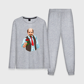 Мужская пижама с лонгсливом хлопок с принтом Ленин с розой ,  |  | 