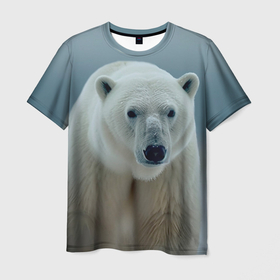 Мужская футболка 3D с принтом Белый медведь полярный в Кировске, 100% полиэфир | прямой крой, круглый вырез горловины, длина до линии бедер | 