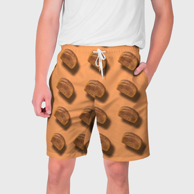 Мужские шорты 3D с принтом Булка хлеба в Тюмени,  полиэстер 100% | прямой крой, два кармана без застежек по бокам. Мягкая трикотажная резинка на поясе, внутри которой широкие завязки. Длина чуть выше колен | 