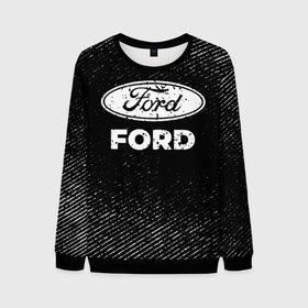 Мужской свитшот 3D с принтом Ford с потертостями на темном фоне в Кировске, 100% полиэстер с мягким внутренним слоем | круглый вырез горловины, мягкая резинка на манжетах и поясе, свободная посадка по фигуре | 