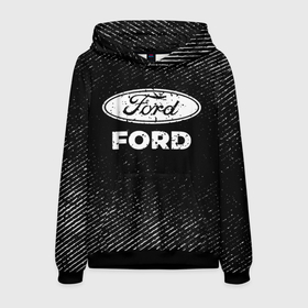 Мужская толстовка 3D с принтом Ford с потертостями на темном фоне в городе Новоалтайск, 100% полиэстер | двухслойный капюшон со шнурком для регулировки, мягкие манжеты на рукавах и по низу толстовки, спереди карман-кенгуру с мягким внутренним слоем. | 